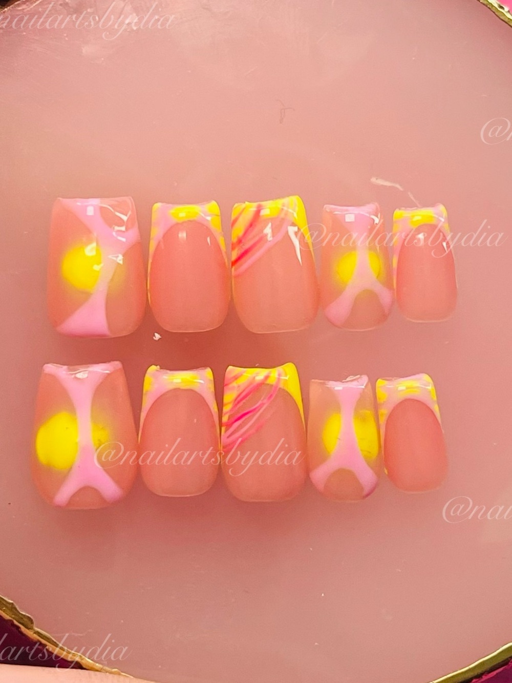 Pink & Yellow Abstract Press-On Nail Set